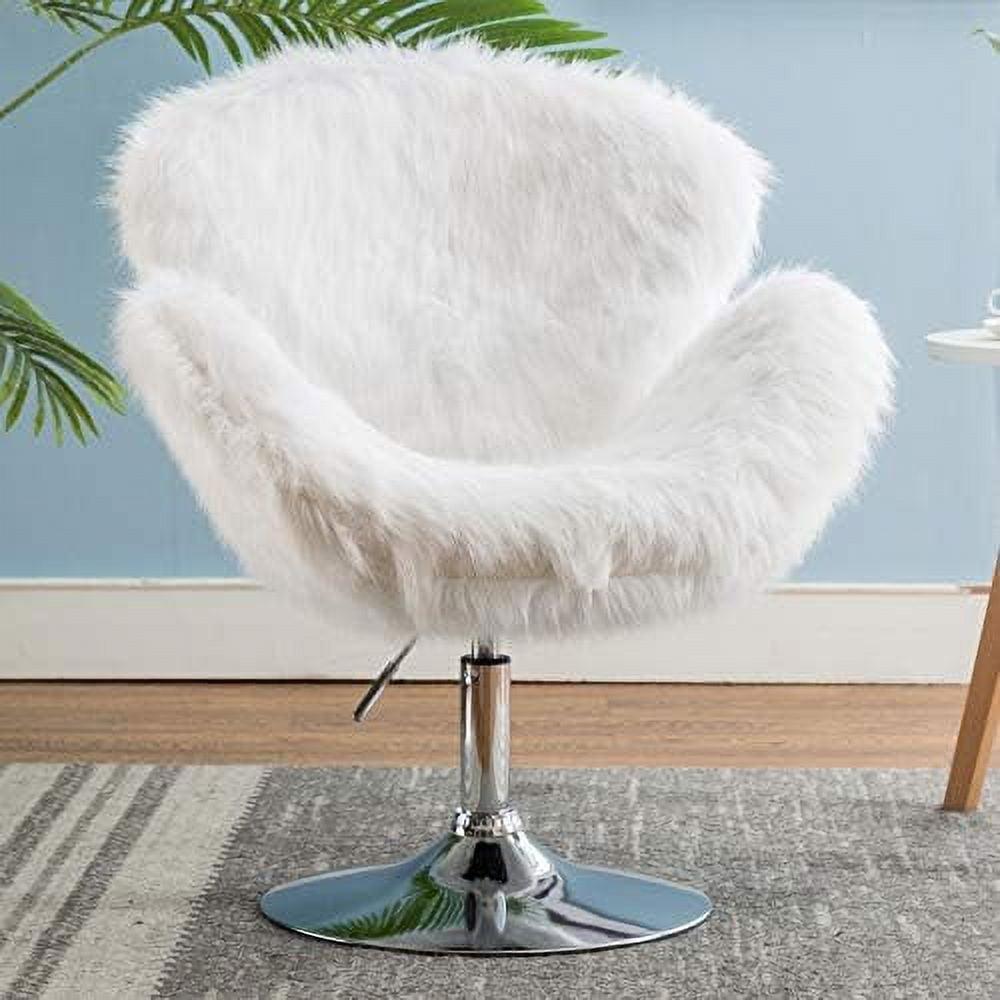 YZboomLife Comfy Vanity Home Office Chair Without Wheels Cute Faux Fur