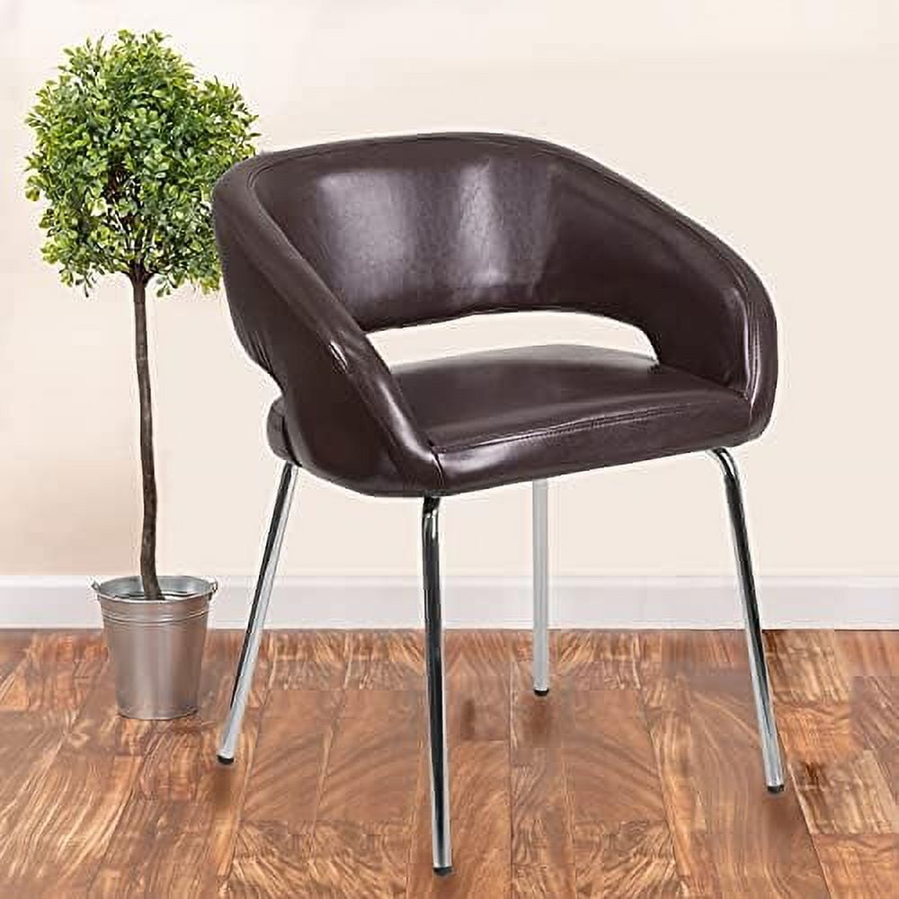 Fusion Series Contemporary Brown LeatherSoft Side Chair with Chrome Legs