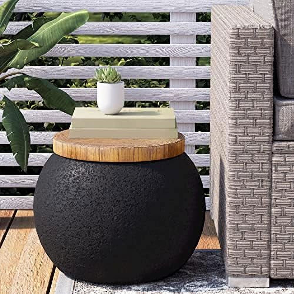 YZboomLife Drum End Table Cylinder Shaped Concrete FauxWood Top Black