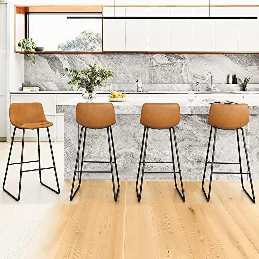 YZboomLife Faux Leather Stools Set of 4 30 inch Height Stools with Back and Footrest Stools Easy