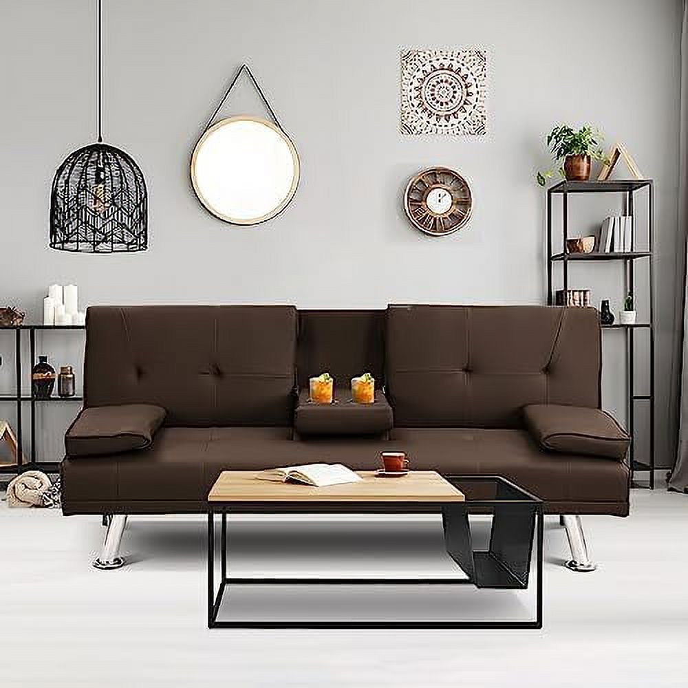 YZboomLife Futon Sofa Bed Modern Convertible Upholstered Faux Leather Loveseat Sleeper Sofa
