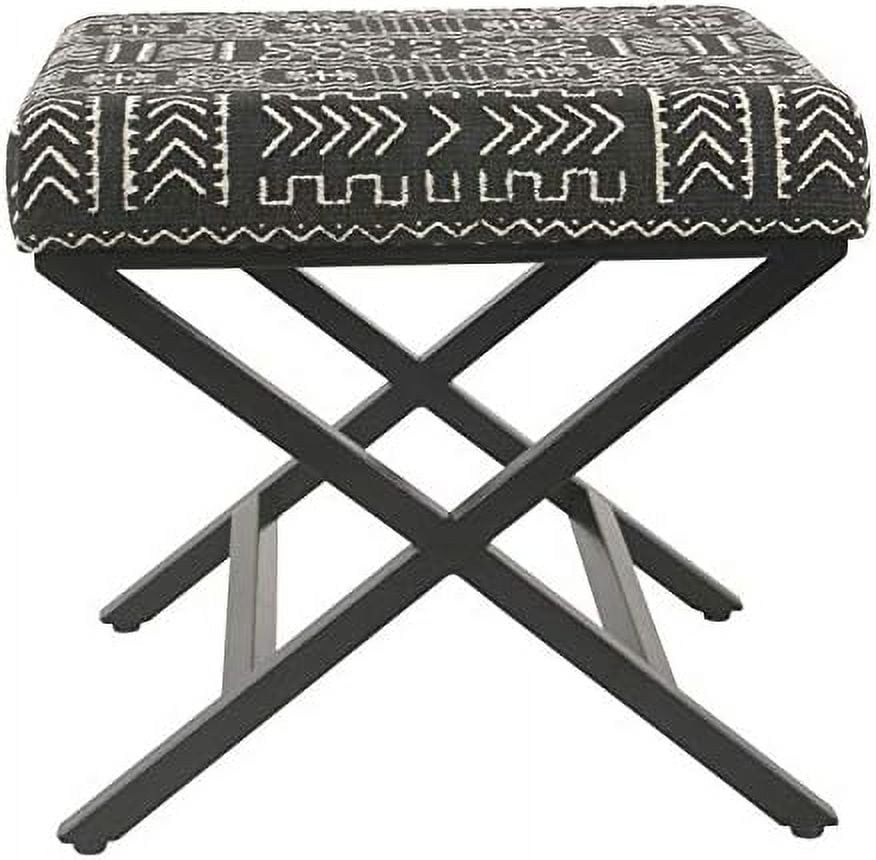 Onyx Black Metal X-Base Ottoman with African Mudcloth Cushion