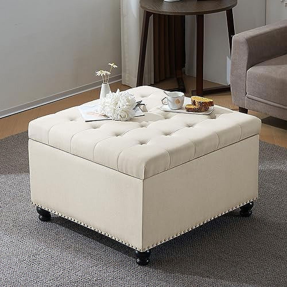 YZboomLife Linen Ottoman Coffee Table Tufted Upholstered Oversized