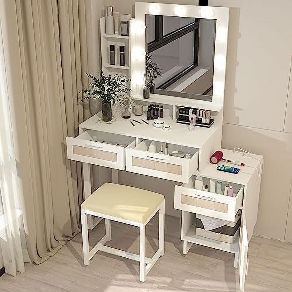 YZboomLife Makeup Vanity Desk with Mirror and Lights Vanity Table Set with Charging Station
