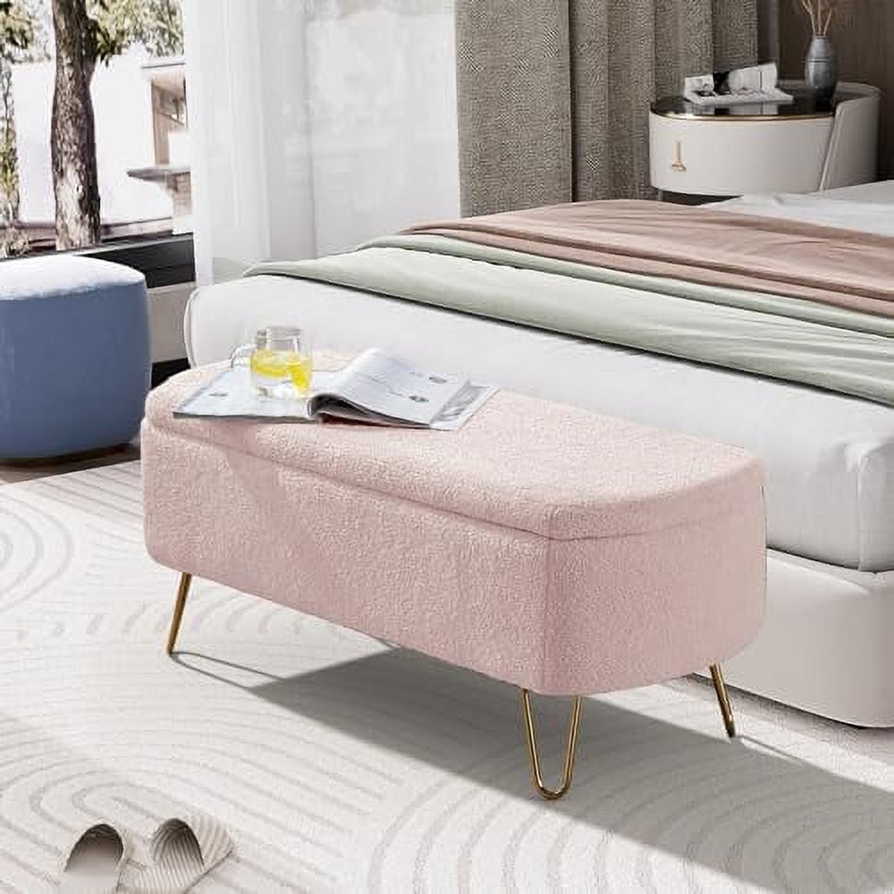 YZboomLife Ottoman with Gold Legs Modern Faux Fur Ottoman Bench