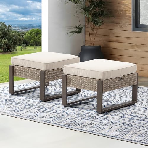 YZboomLife Patio Wicker Ottoman Outdoor PE Rattan Footstools with