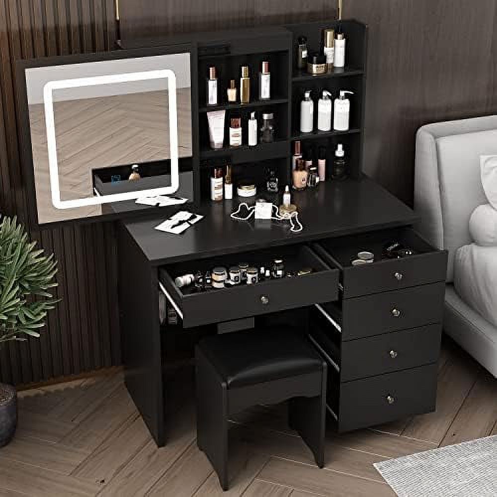 Vanity Desk With Sliding Mirror Lights 5 Drawers 10 LED Light - Bed Bath & Beyond - 39106567