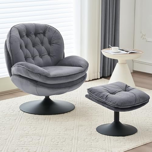 YZboomLife Velvet Swivel Accent Chair with Ottoman Set Modern Tufted