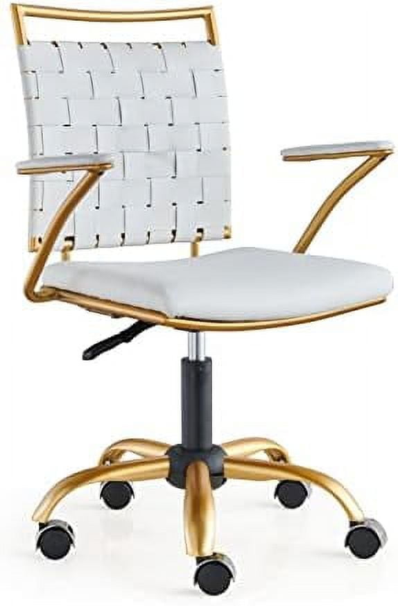 YZboomLife White and Gold Desk Chair Ergonomic White Leather Chair for