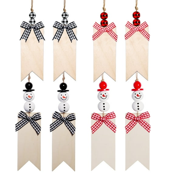 YZhouD 8 Set Christmas Stocking Name Tags Unfinished Wooden Stocking Tags Xmas Stocking Hanging Tags with Wood Beads Buffalo Plaid Bows for Christmas Home Farmhouse Decor