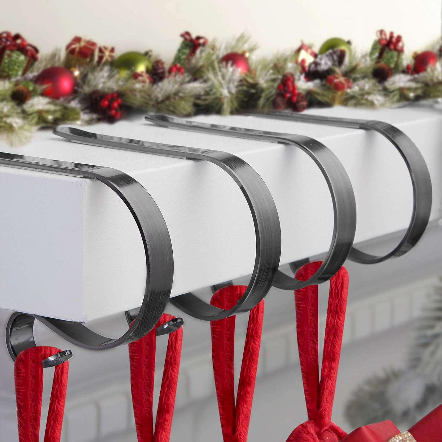 Adjustable Black Metal Christmas Stocking Holders Set of 4