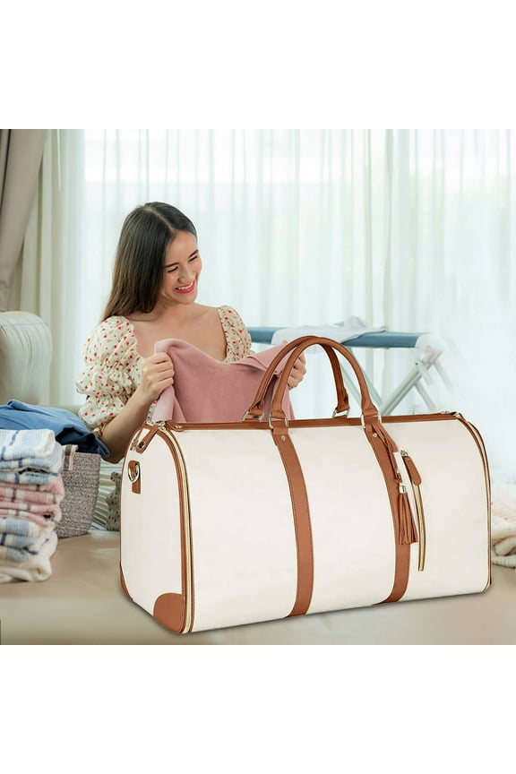 Carry On Garment Bag, Large Pu Leather Duffle Bag For Women, Waterproof Garment Bags For Travel With Shoe Pouch, 2 In 1 Hanging Suitcase Suit Travel Bags, Gifts For Women, Pink