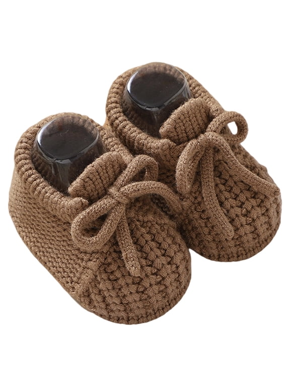 Baby Knit Booties, Soft Sole Slipper Shoes, Warm Cotton Knitted Crib Shoes, Pre-Walker Footwear for Boys Girls 0-18 Months