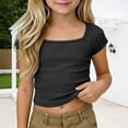 thumbnail image 1 of YaEYa Girls Crop Tops Ribbed Knit Short Sleeve Shirts Square Neck Basic Soft Slim Fitted Solid Casual Y2k Going Out Tees, 1 of 10