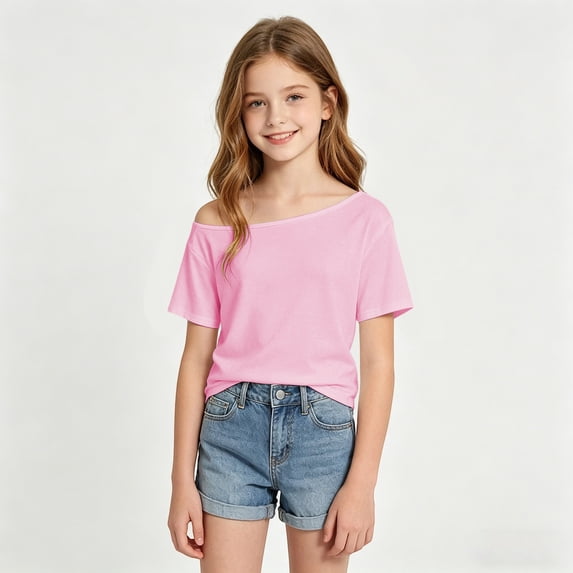 YaEYa Girls Off The Shoulder Tops Short Sleeve Oversized Tshirts Summer Casual Loose Fit Basic Tees Y2K Going Out Tops
