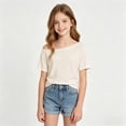 thumbnail image 1 of YaEYa Girls Off The Shoulder Tops Short Sleeve Oversized Tshirts Summer Casual Loose Fit Basic Tees Y2K Going Out Tops, 1 of 6