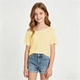 thumbnail image 1 of YaEYa Girls Off The Shoulder Tops Short Sleeve Oversized Tshirts Summer Casual Loose Fit Basic Tees Y2K Going Out Tops, 1 of 6