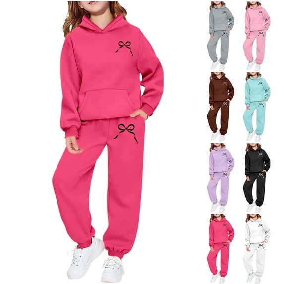 YaEYa Girls Outfits 5t Long Sleeve School Uniform Hoodie Pullover Sweatshirt Tracksuit Jogger Sweatpants Boho Stylish Kids' Sets Children Fall Coat Kids