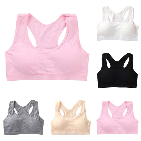 YaEYa Girls’ Training Bra Breathable Cotton Vest Soft Racerback Training Bralettes Sport Bra Activewear Bra Pack Black
