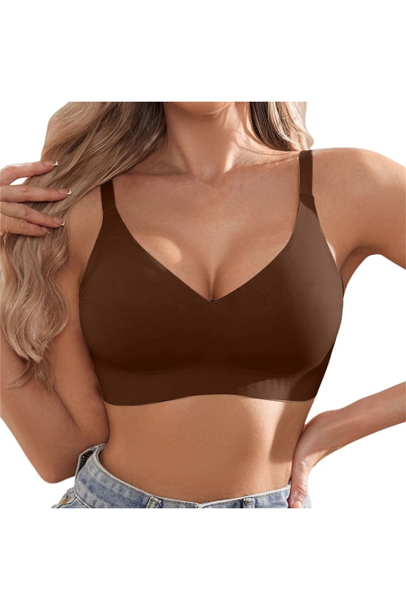 Jelly Bras For Women Wireless Seamless Bare Feel Comfort Invisible Support Everyday T Shirt Bras For Daily Inner Wear (Brown,M)