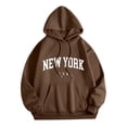 thumbnail image 1 of YaEYa NEW YORK Letter Print Hoodie For Men Drop Shoulder Long Sleeve Hooded Sweatshirt With Drawstring Streetwear Outfit Coffee L, 1 of 6