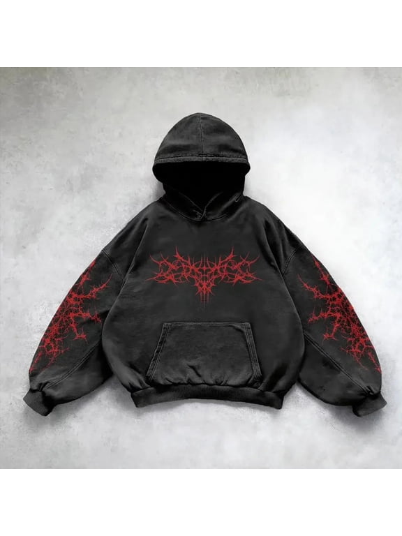Retro Angel 3D Printing Hoodies Men, American Gothic Fashion Hoodies for Men and Women Y2k Sweatshirts 2000s Clothes Red M
