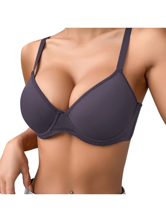 Underwire Bras For Women Solid Thin Cups 3 Hook Side Coverage Push Up Breathable Support Comfort Everyday Bras (Dark Purple,75C)