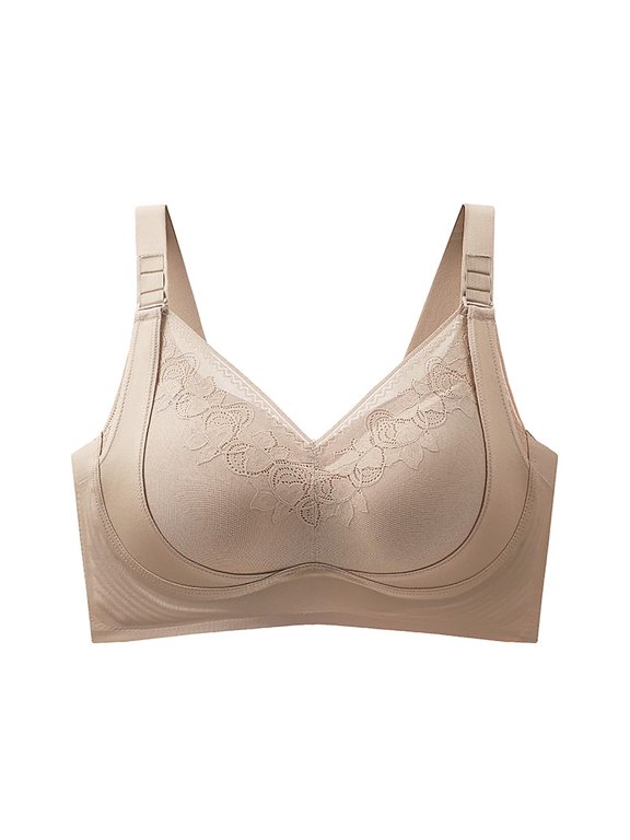 Wireless Adjustable Shaping Bras For Women Fixed Integrated Cups Anti Sag Lifting Support Comfort Everyday Inner Bras (Khaki,XL)