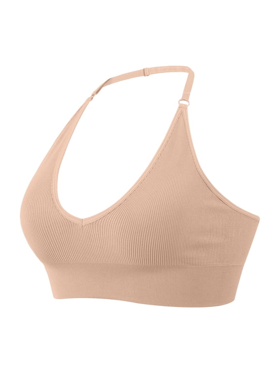 Wireless Bras For Women Seamless Adjustable Halter Hollow Out Triangle Cups Plus Size Supportive Comfort Everyday Bras For Daily Outfits (Beige,M)