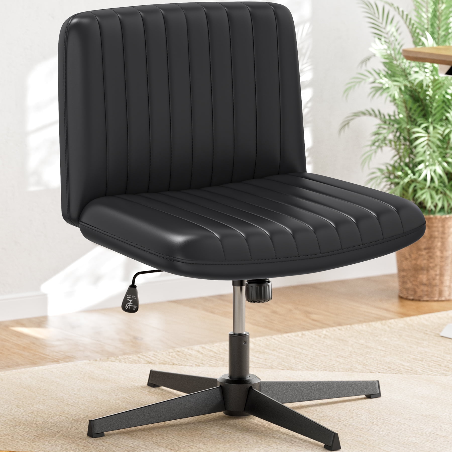 YOUNIKE Office Chair, Armless Desk Chair with Wheels, Home Office Computer  Task Chairs, Modern Faux Leather Padded Vanity Chair, Ergonomic Adjustable