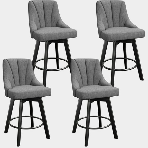 GIKPAL Bar Stools with Backs Set of 4, 24" Counter Height Bar Stools, Fabric Upholstered Swivel Bar Stools with Solid Wood Legs for Kitchen, Home Bar, Dark Gray