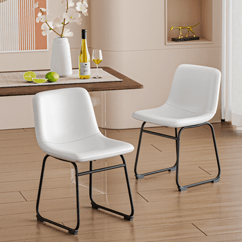 YaFiti Barstools 18'' PU Leather Counter Height Bar Stools Set of 2 with Back Modern Armless Chairs with Footrest and Metal Legs for Kitchen Living Room Pub, White