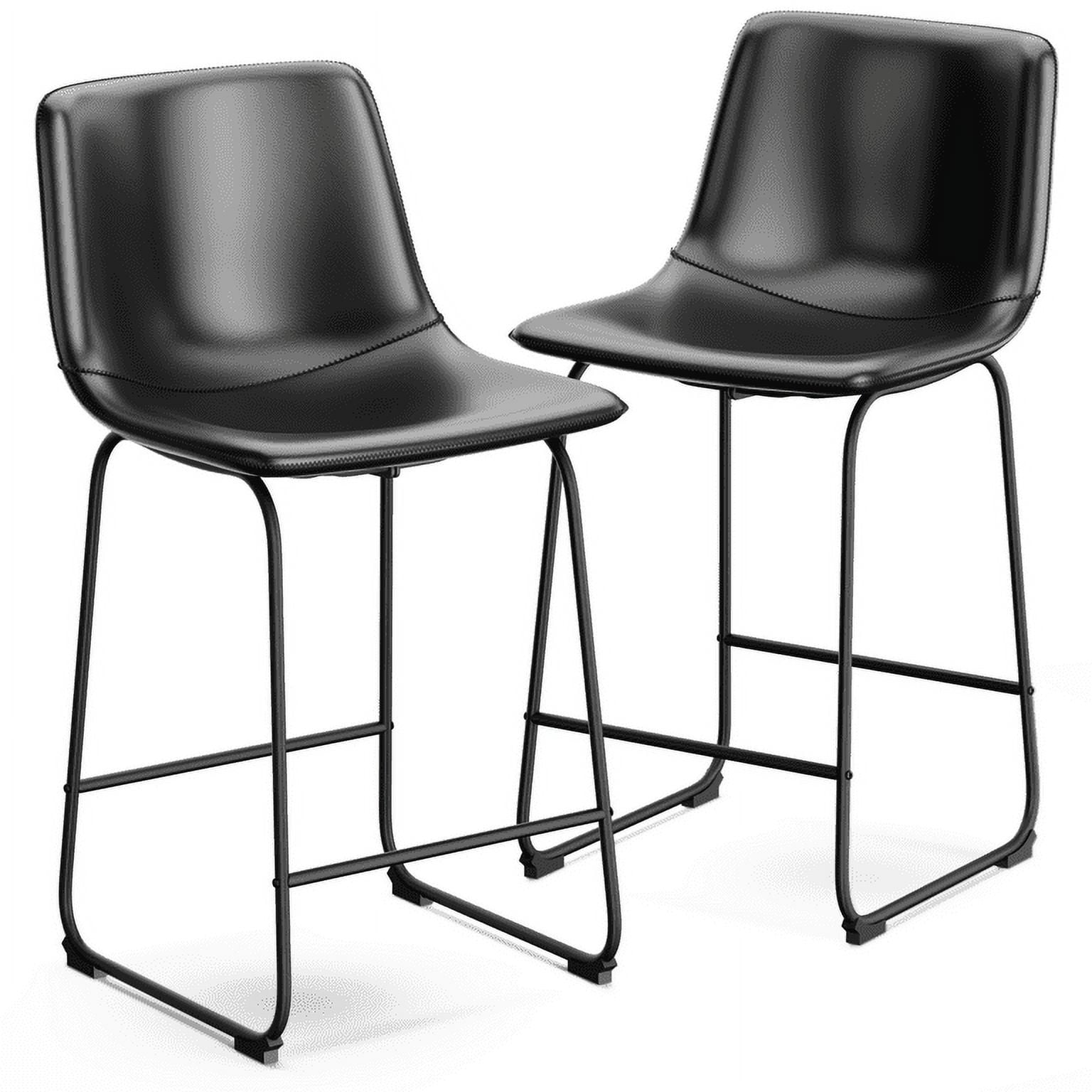 Black Faux Leather and Metal Counter Height Bar Stools, Set of 2