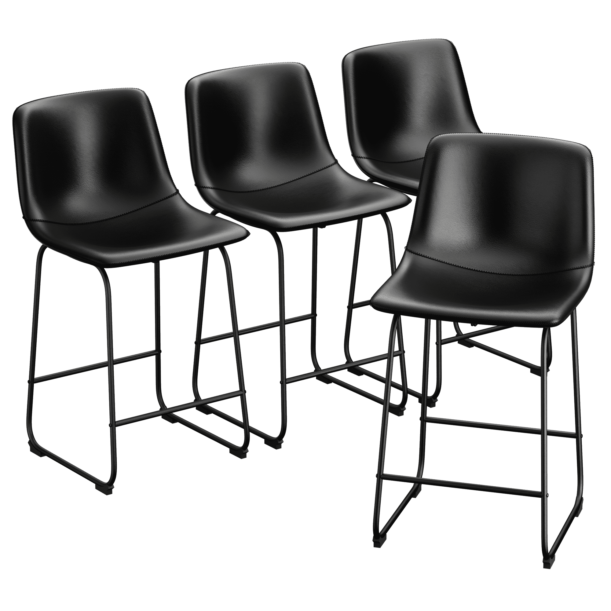 Black Faux Leather 26'' Counter Height Bar Stools with Metal Legs, Set of 4