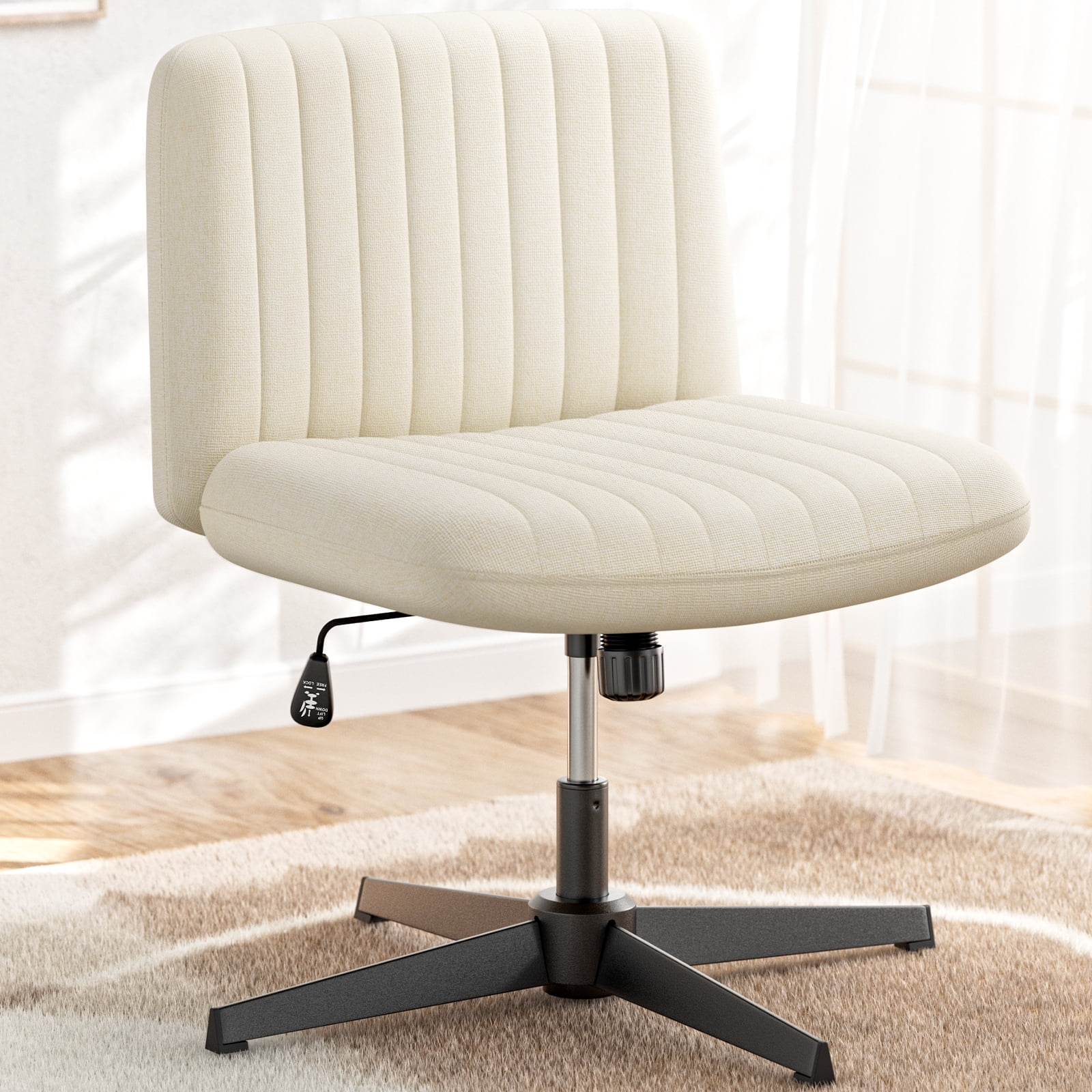 YaFiti Cross Legged Office Chair Armless Office Desk Chair No Wheels Home  Office Desk Chair Swivel Adjustable Fabric Vanity Chair, Beige 