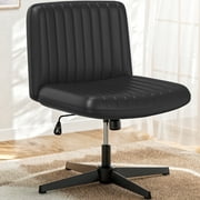 YaFiti Cross Legged Office Chair Armless Office Desk Chair No Wheels Home Office Desk Chair Swivel Adjustable Fabric Vanity Chair, Black