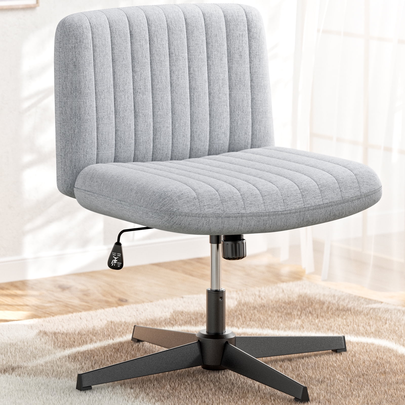 Office Chair Armless Criss Cross Legged Chair No Wheels, Comfy Home Office  Desk Chairs, Adjustable Swivel Padded Fabric Vanity Task Computer Chair