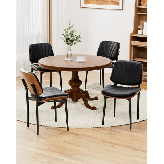 GIKPAL Dining Chairs Set of 4 PU Faux Leather Walnut for Mid-Century Modern Kitchen & Dining Room , Black