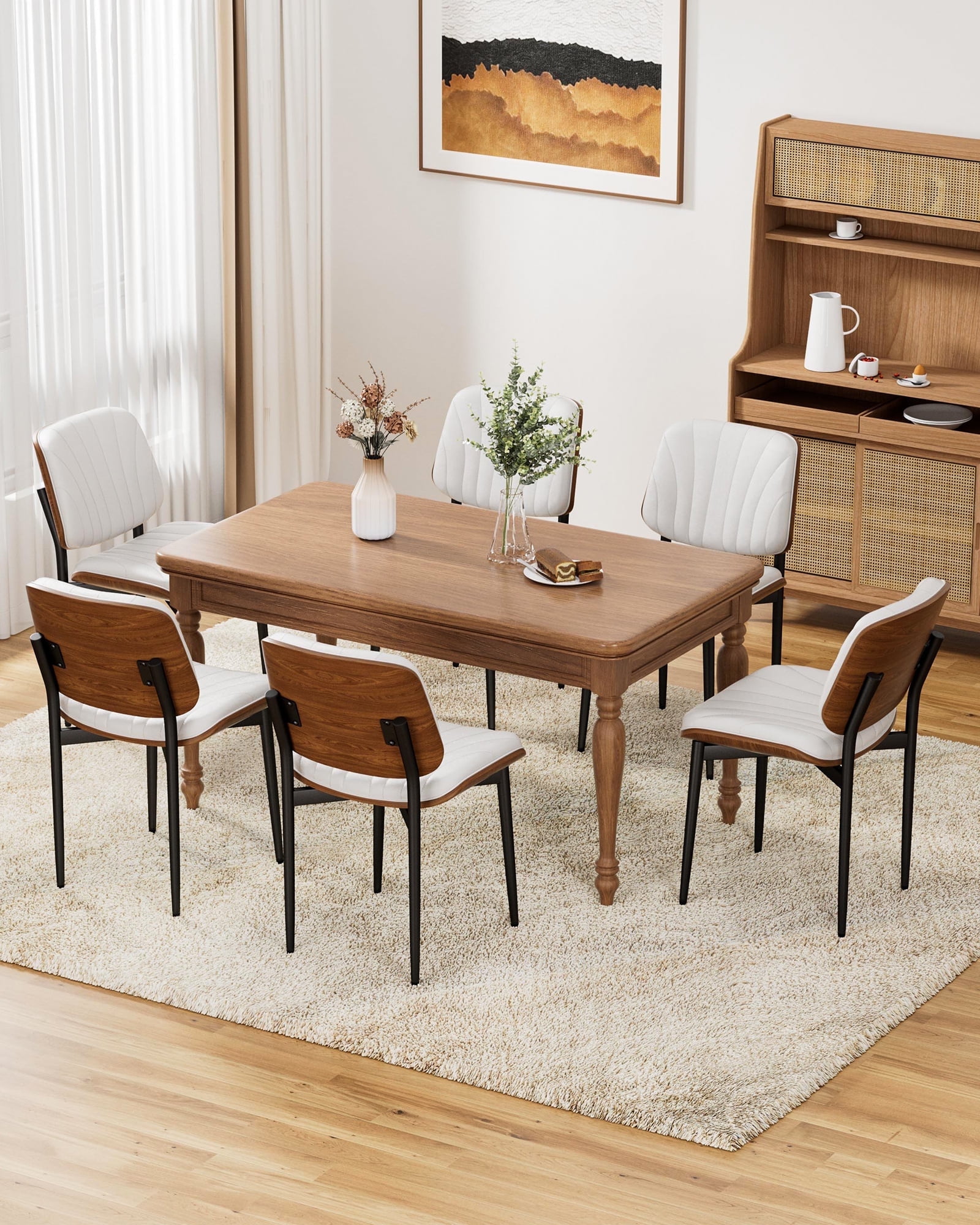 YaFiti Mid-Century Modern Upholstered Dining Chairs Set of 6, PU