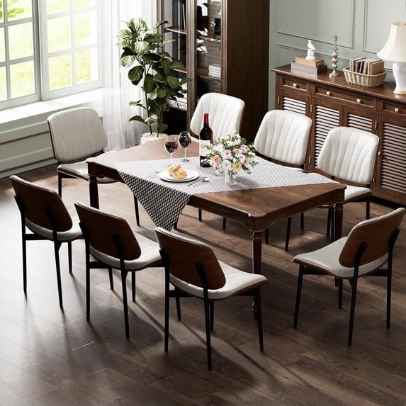 GIKPAL Dining Chairs Set of 6 PU Faux Leather Walnut for Mid-Century Modern Kitchen & Dining Room,Beige