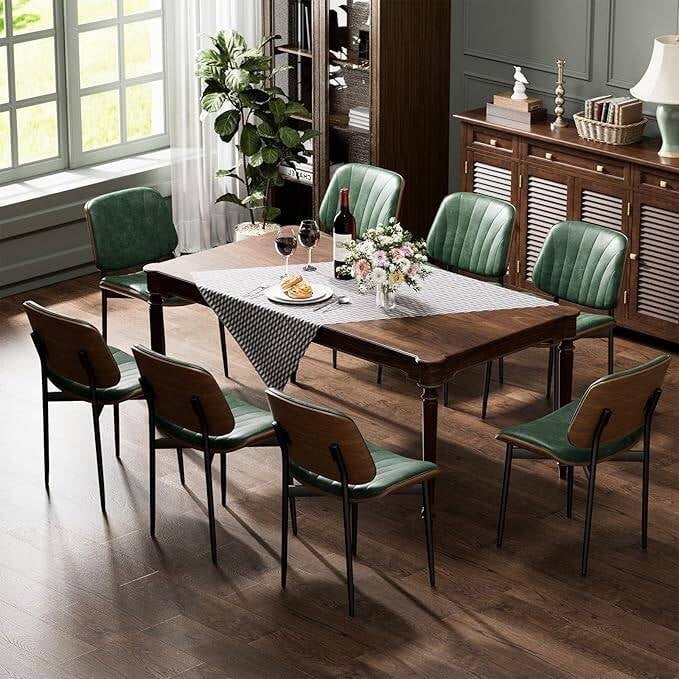 GIKPAL Dining Chairs Set of 6 PU Faux Leather Walnut for Mid-Century Modern Kitchen & Dining Room,Green