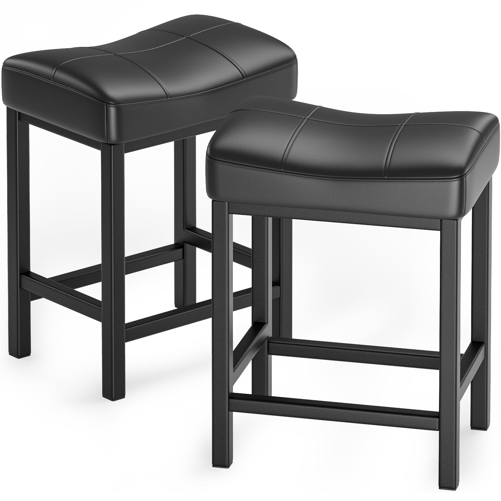 YaFiti PubHeight Counter Bar Stools 24" Set of 2 PU Leather Accent