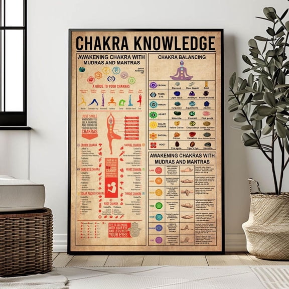 YaHaku 7 Chakras Knowledge Poster, Yoga Poster, Yoga Knowledge, Guide To The Chakras, Seven Chakras Knowledge Chart, Meditation Print, Yoga Gift