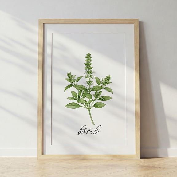 YaHaku Blooming Basil Print | Kitchen Wall Art | Watercolor Botanical Herb Decor