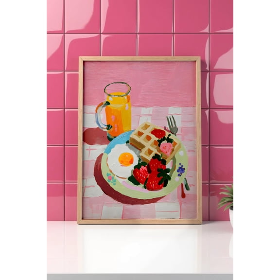 YaHaku Breakfast Food In The Table Wall Art, Breakfast Nook Wall Art Retro Kitchen Art, Sunday Brunch Art Print for Foodies, French Cafe Decor