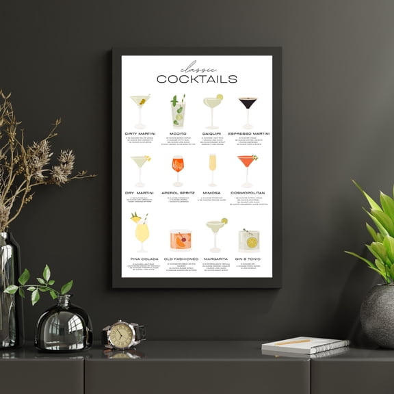 YaHaku Cocktail Wall Art, Happy Hour Poster, Drink Recipe, Cheers Party Kitchen Artwork
