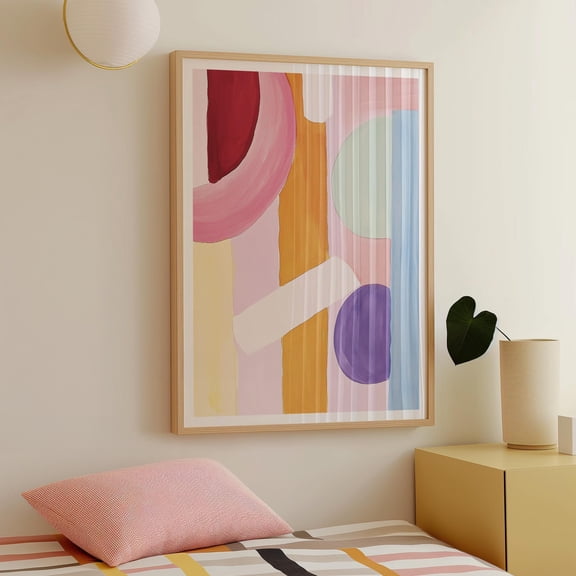 YaHaku Colorful Abstract Wall Art - Modern Geometric Poster, Bright Pastel Aesthetic Decor, Art for Home & Office