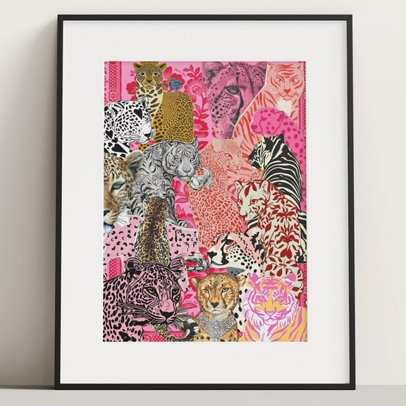 YaHaku Colorful Big Cat Collage Wall Art – Leopard Tiger Cheetah Poster – Bold Jungle Animal for Home Decor