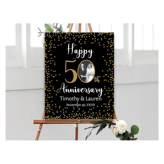 YaHaku Custom Any Age Anniversary Poster, Photo Anniversary Poster, , Gold 50th Anniversary, 30th, 40th, 50th, 60th anniversary photo decor