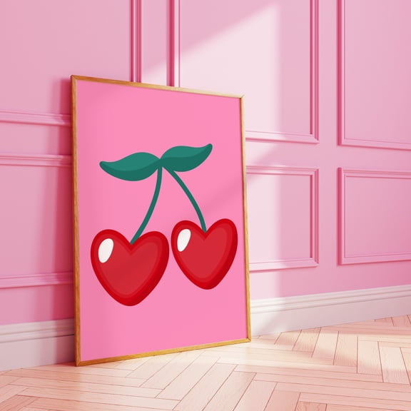 YaHaku Cute heart cherries wall print | cherry art digital | pretty poster |